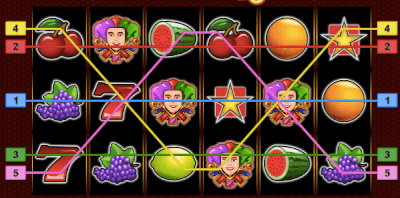 5 winlijnen op fruitautomaat met 6 rollen